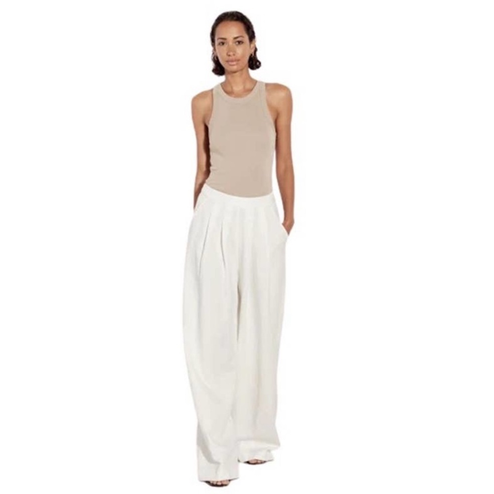 Enza Costa Twill Pleated Wide Leg Pants Off White